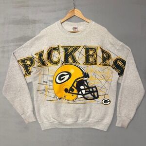 Vintage Green Bay Packers Spellout‎ 90s NFL Helmet Retro Crewneck Sweatshirt XL